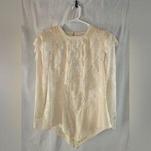 Vintage early 80's Jessica McClintock cream silk and lace blouse sz L